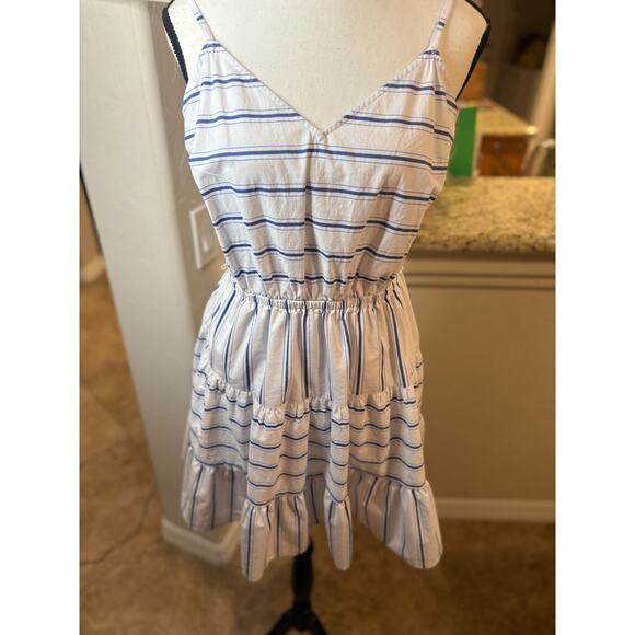 Express Women's White/Blue V-Neck Stripe Mini Dress Size M 6-10 - Picture 2 of 5